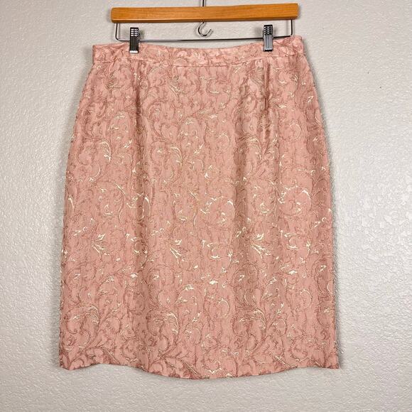 Vtg‎ 90s Neiman Marcus Mini Skirt Womens 12 Pink Gold Brocade Jacquard Retro - Picture 1 of 5